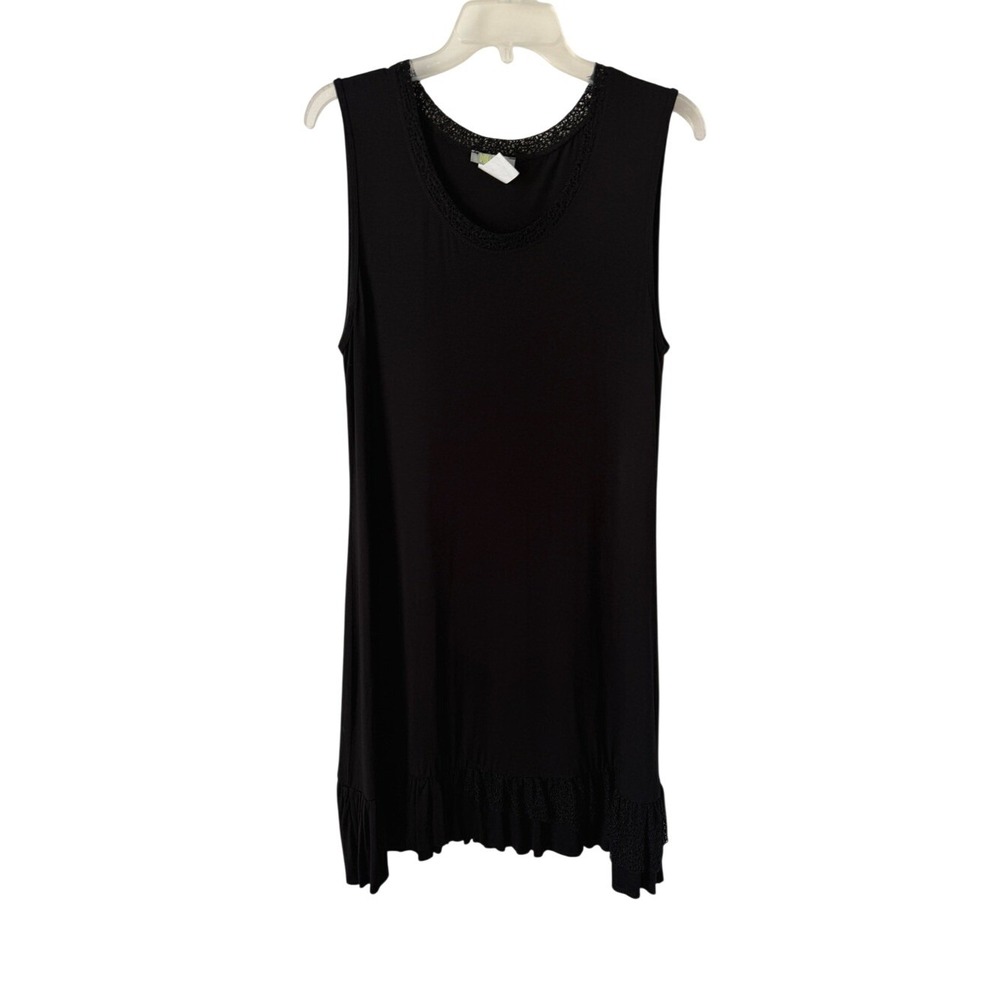 Dolcezza Black Tank Dress Lace Ruffle Hem Lagenlook Summer Casual Beach Boho XL